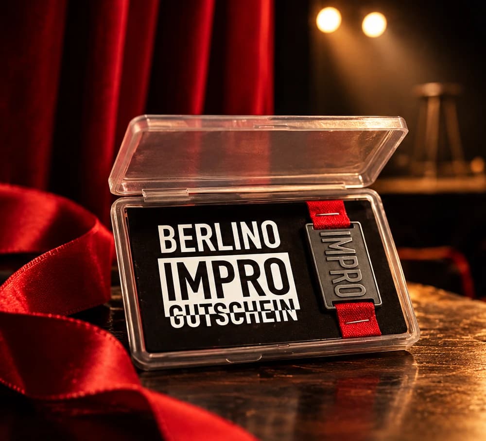 Il Berlino Impro Gutschein: un token di metallo nel suo astuccio, pronto da regalare